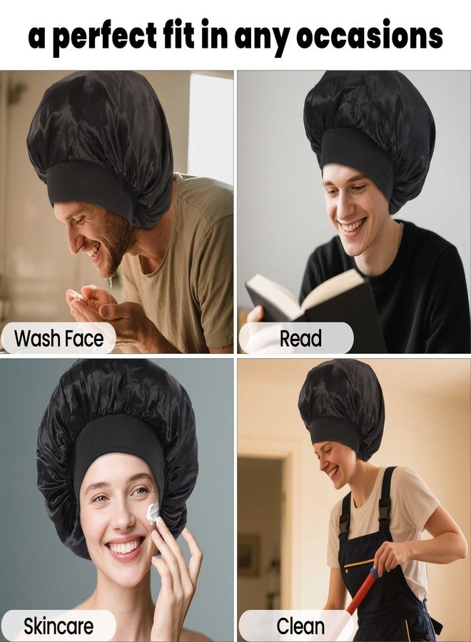 JOLYEAK Hair Bonnet for Sleeping,Satin Lined Bonnet,Double Layer Satin Bonnets,Sleeping Hair Cap for Women Men Dreadlocks Braids Curly Hair Shower Black - Image 5